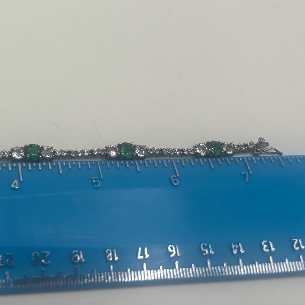 Lab-Created Emerald and White Topaz Bracelet 
Stamped 925 - Picture 10 of 10